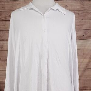 Cupio Shirt Womens XL White Button Up Long Sleeve Collared Tunic Top Stretch